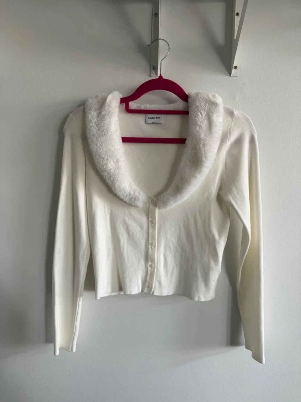 Sunday Best Cream Faux Fur Collar Cropped Cardigan - Picture 1 of 1